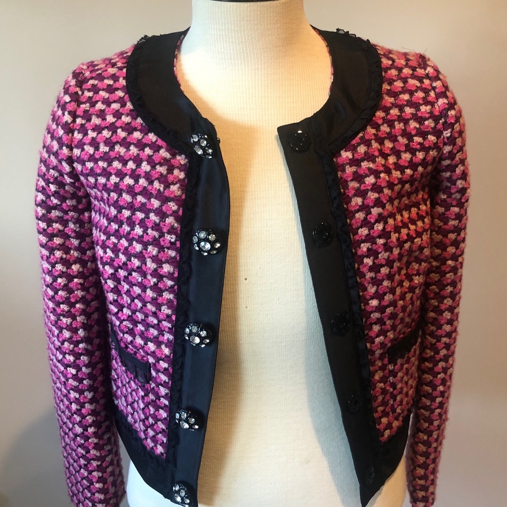 J. Crew Pink and Black Tweed Cropped Blazer